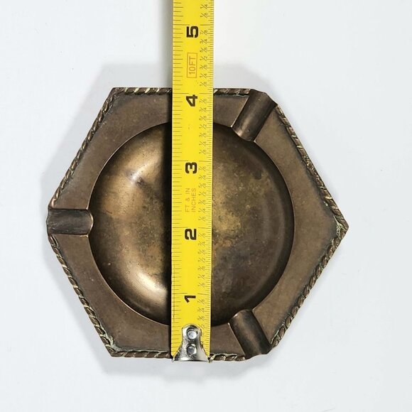 Vintage Solid Brass Ashtray Trinket Coin Tray Dish Retro Decor Rope India Patina - Picture 11 of 12